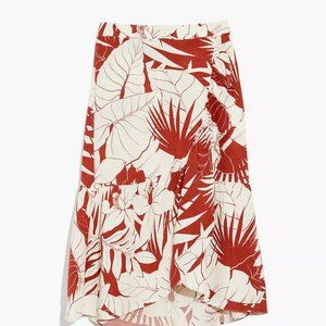 Madewell Linen-Blend Ruffle-Wrap Midi Skirt in Tropical Vacation